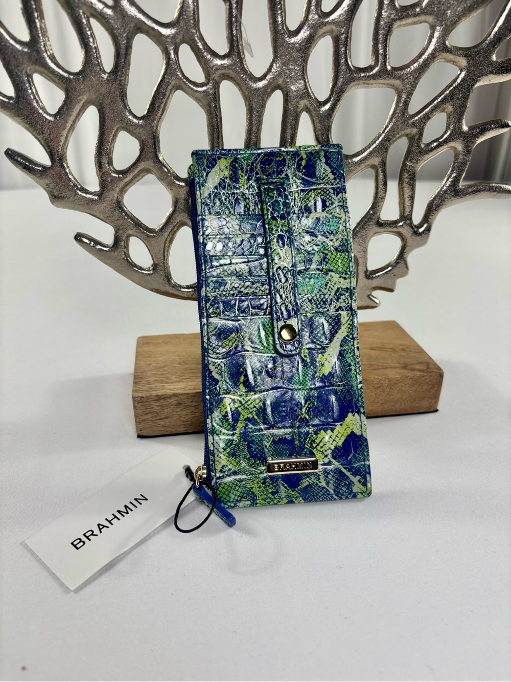 Brahmin Blue Green Melbourne Card Wallet NWT